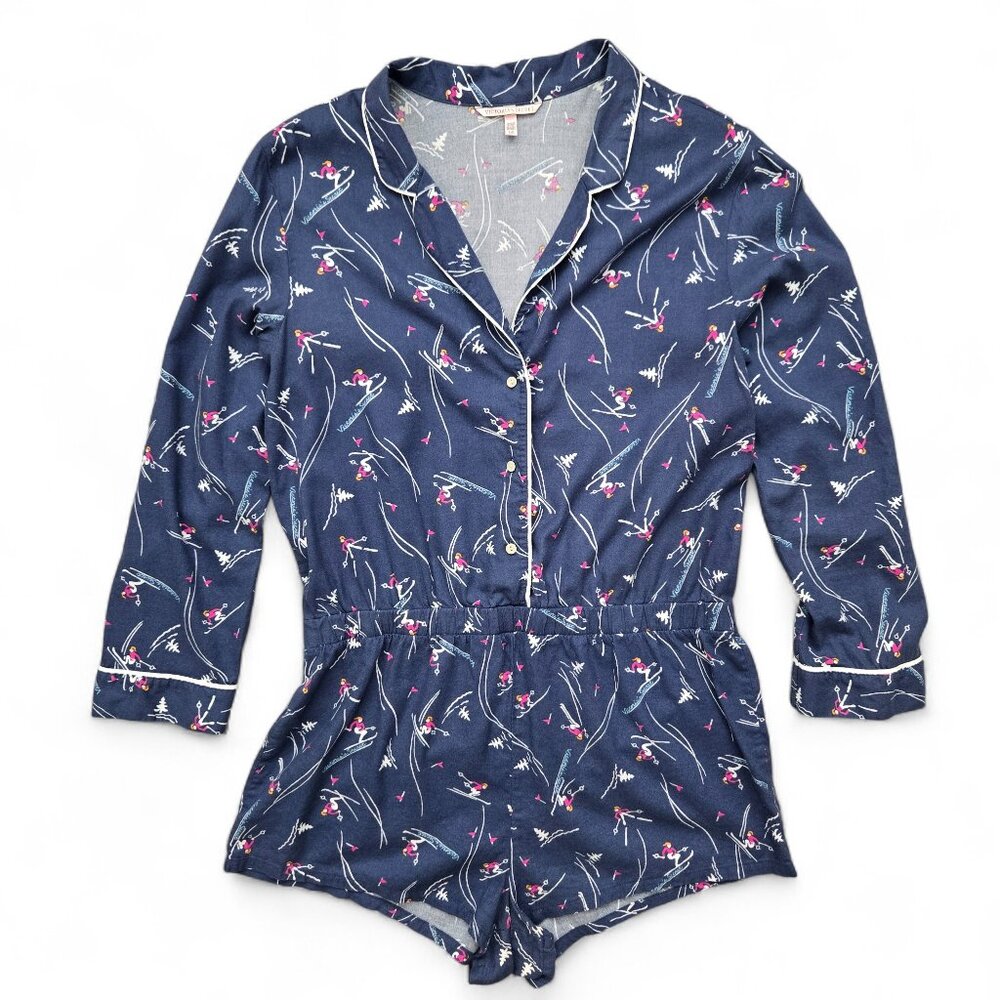 Victoria's Secret Sleep Flannel Romper‎ Women's Winter Ski Bunny Allover Comfy L
